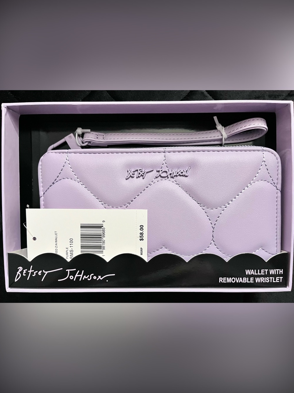 BETSEY JOHNSON Quilted Heart Zip Around Wallet with Wristlet